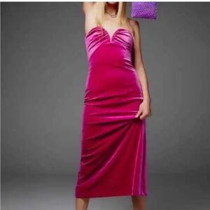 Zara Strapless Hot Pink Velvet Midi Dress